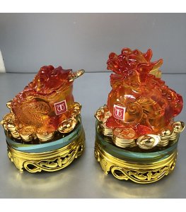 Đôi cóc tỳ hưu đỏ cam, đế kính xoay 360độ