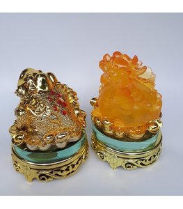 Combo cóc ba chân (Thiềm thừ) và Tỳ hưu phong thủy để bàn - trấn trạch,chiêu tài lộc, cao 15cm (vàng)